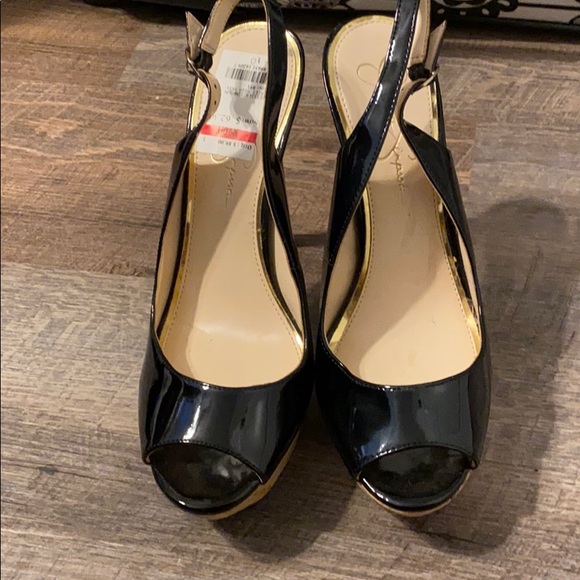 Jessica Simpson Black Peep toe stiletto cork - Picture 1 of 3